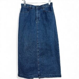 Vtg Lee Denim Midi Skirt Sz 8P Blue Back Slit Western Modest Yellowstone Boho